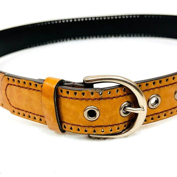 RLJ Faux Leather Tan Belt w/Floral Embroidery - Size M - Picture 6 of 7